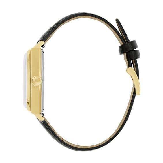 Men's Bulova Frank Sinatra Gold-Tone IP Stainless Steel Watch with Beige Dial and Black Leather Strap (Model: 97B243)