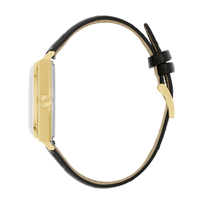 Main Image 2 of Men's Bulova Frank Sinatra Gold-Tone IP Stainless Steel Watch with Beige Dial and Black Leather Strap (Model: 97B243)