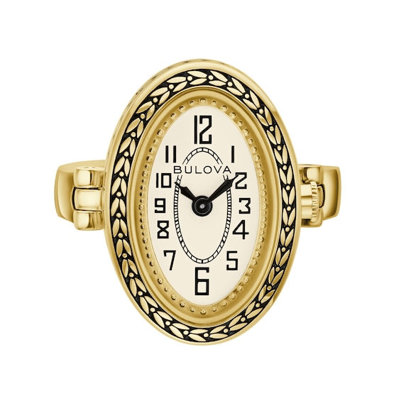Ladies' Bulova Archive Gold-Tone IP Stainless Steel Ring Watch with Ivory Dial (Model: 97L188)