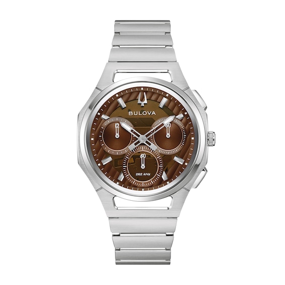 Men's Bulova Curv 10th Anniversary Edition Chronograph Stainless Steel Watch with Brown Dial (Model: 96K117)