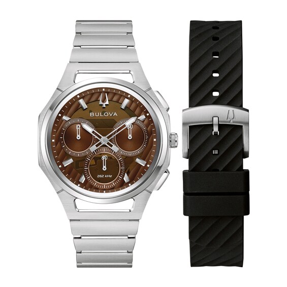 Men's Bulova Curv 10th Anniversary Edition Chronograph Stainless Steel Watch with Brown Dial (Model: 96K117)