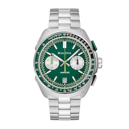 Men's Bulova Racer Chronograph Stainless Steel Watch with Green Dial (Model: 98B468)
