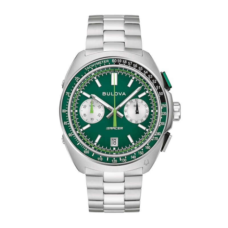 Main Image 1 of Men's Bulova Racer Chronograph Stainless Steel Watch with Green Dial (Model: 98B468)