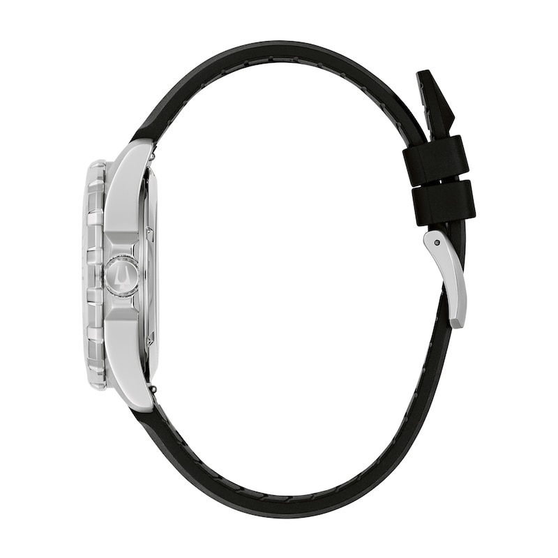 Main Image 2 of Men's Bulova Marine Star Stainless Steel Watch with Black Dial and Black Rubber Strap (Model: 98B465)