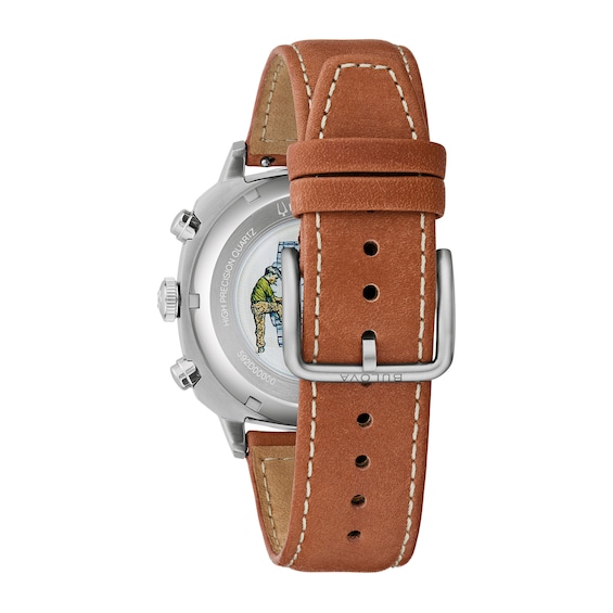 Men's Bulova Military VWI Special Edition Chronograph Watch with Green Dial and Brown Leather Strap (Model: 96B482)