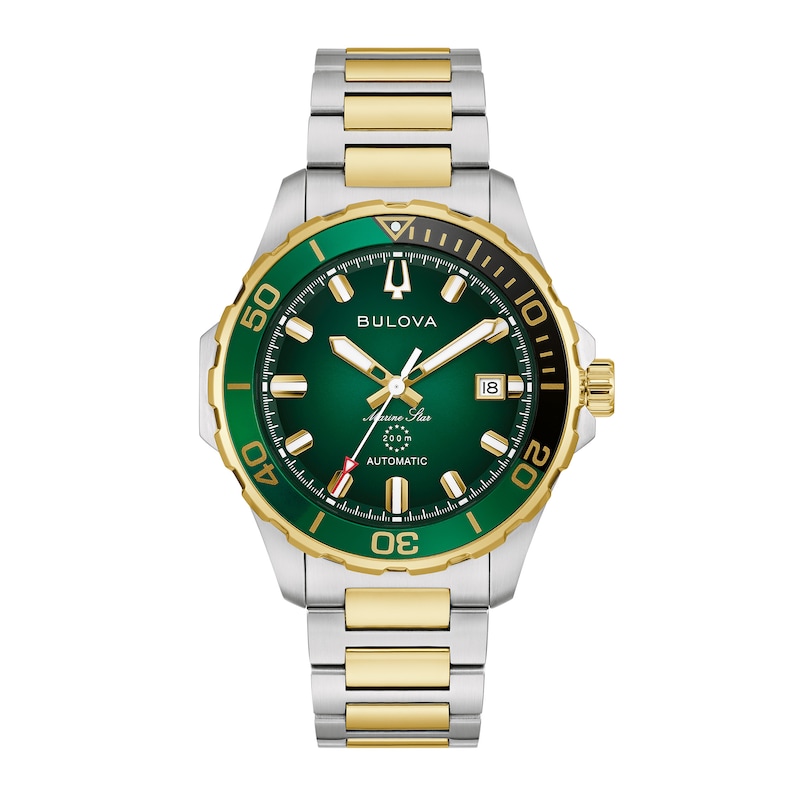 Main Image 1 of Men's Bulova Marine Star Series B Two-Tone IP Stainless Steel Watch with Green Dial (Model: 98B467)