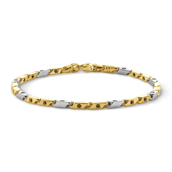 Black Spinel Link Bracelet in Sterling Silver and 10K Gold Plate - 8.0"