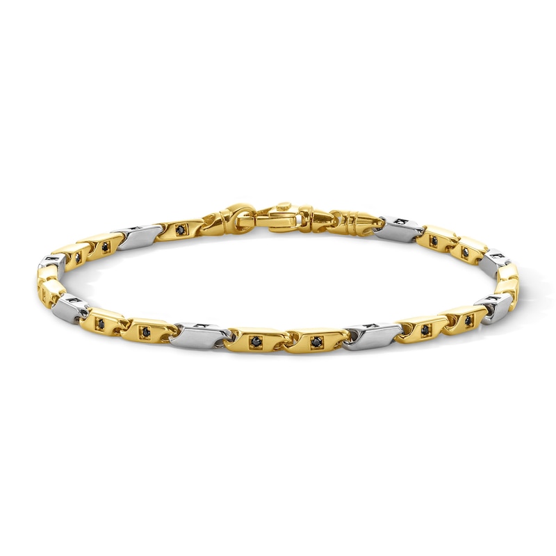 Main Image 1 of Black Spinel Link Bracelet in Sterling Silver and 10K Gold Plate - 8.0"
