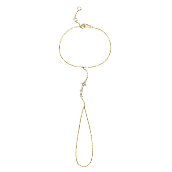 1/6 Ct.t.w. Lab-Grown Diamond Flower Hand Chain Bracelet in Sterling Silver with 18K Gold Plate (F/Vs2) - 7.0″