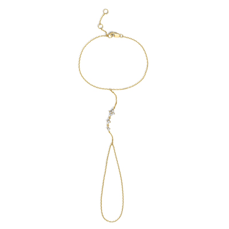 Main Image 1 of 1/6 CT.T.W. Lab-Grown Diamond Flower Hand Chain Bracelet in Sterling Silver with 18K Gold Plate (F/VS2) - 7.0″