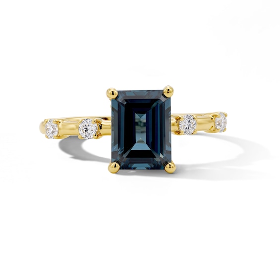 Modern Reflection Emerald-Cut London Blue Topaz and 1/4 CT. T.w. Lab-Grown Diamond Engagement Ring in 14K Gold (F/Vs2)
