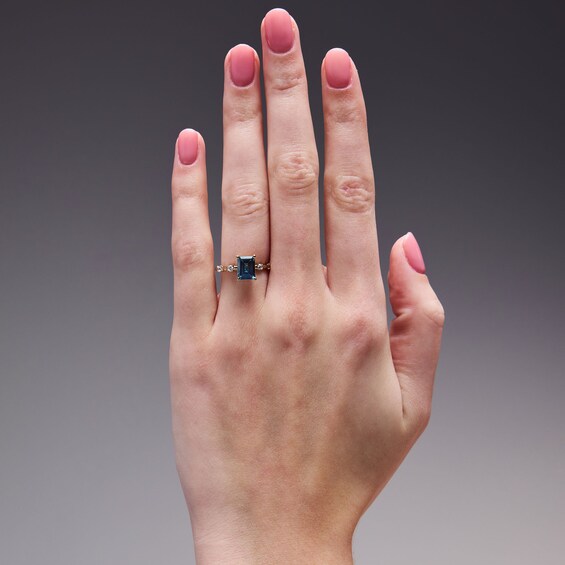 Modern Reflection Emerald-Cut London Blue Topaz and 1/4 CT. T.w. Lab-Grown Diamond Engagement Ring in 14K Gold (F/Vs2)