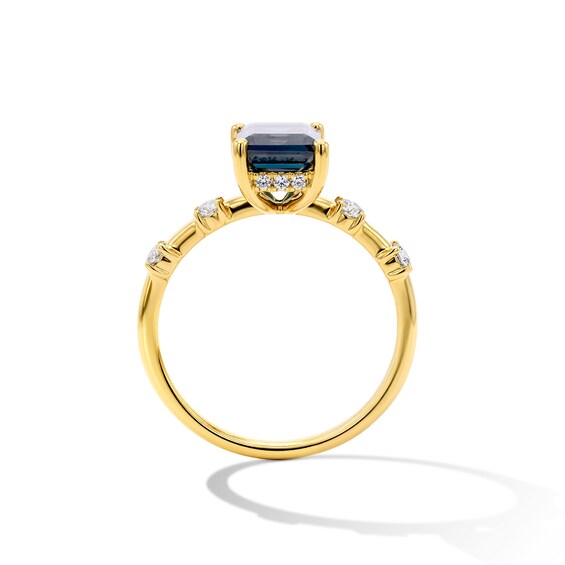 Modern Reflection Emerald-Cut London Blue Topaz and 1/4 CT. T.w. Lab-Grown Diamond Engagement Ring in 14K Gold (F/Vs2)