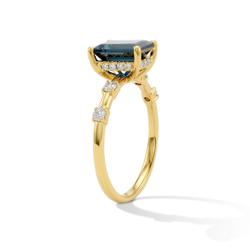 Main Image 5 of Modern Reflection Emerald-Cut London Blue Topaz and 1/4 CT. T.W. Lab-Grown Diamond Engagement Ring in 14K Gold (F/VS2)