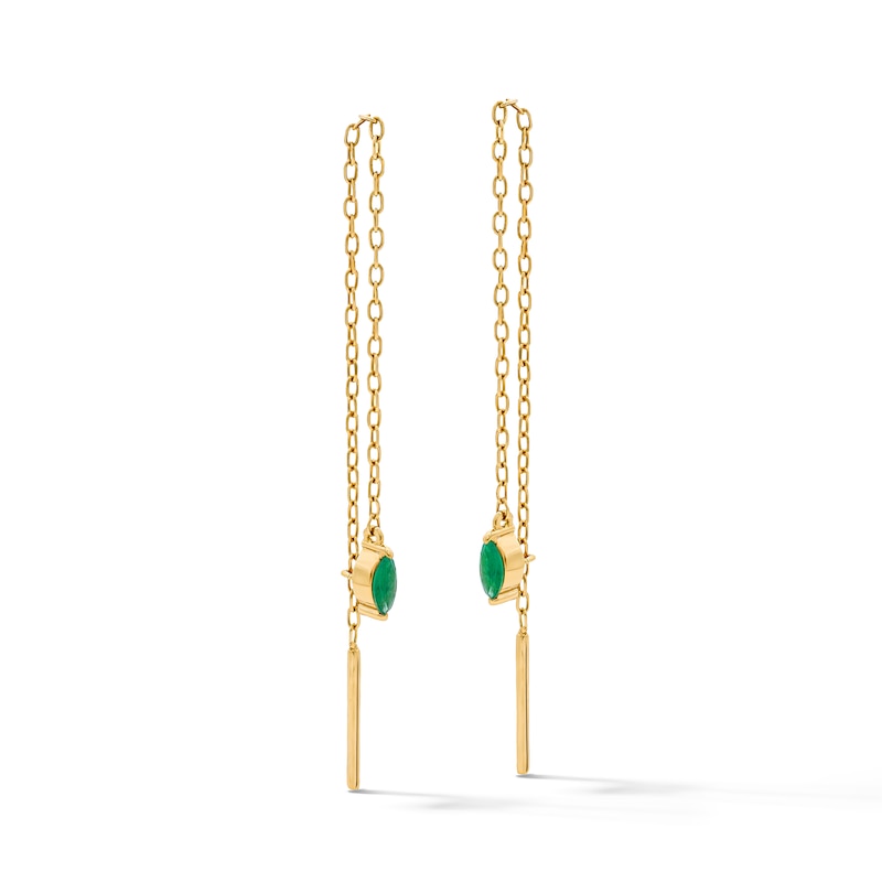 Main Image 1 of 4.0mm Marquise-Cut Emerald Threader Earrings in 10K Gold