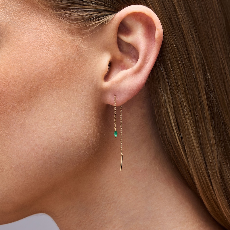 Main Image 2 of 4.0mm Marquise-Cut Emerald Threader Earrings in 10K Gold