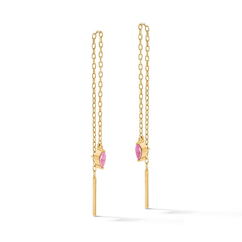 Main Image 1 of 4.0mm Marquise-Cut Pink Tourmaline Threader Earrings in 10K Gold