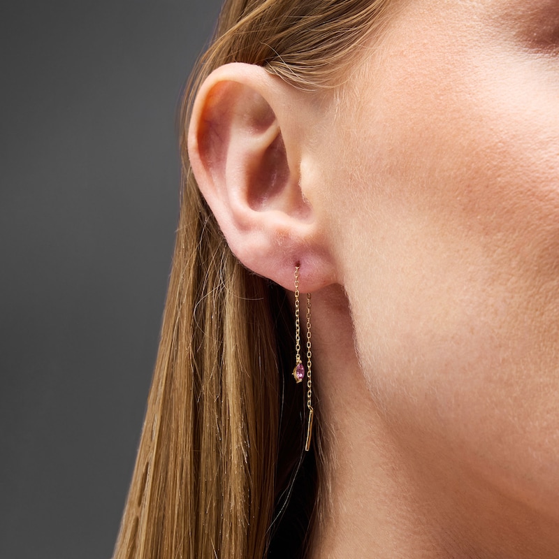 Main Image 2 of 4.0mm Marquise-Cut Pink Tourmaline Threader Earrings in 10K Gold