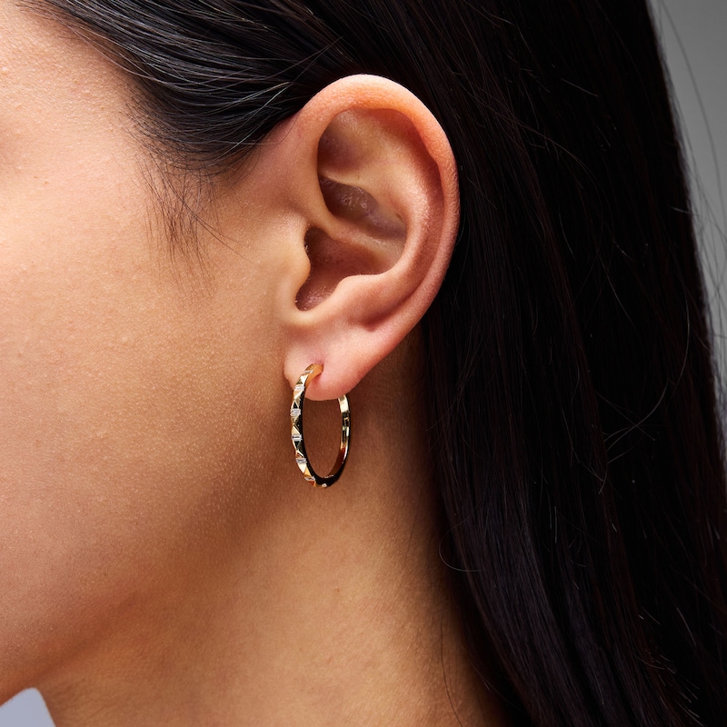 Main Image 2 of 1/5 CT. T.W. Baguette-Cut Lab-Grown Diamond Pyramid Hoop Earrings in Sterling Silver with 18K Gold Plate (F/VS2)