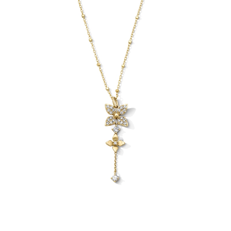 Main Image 1 of 1/4 CT.T.W. Diamond Flower Drop Necklace in 10K Gold 18"