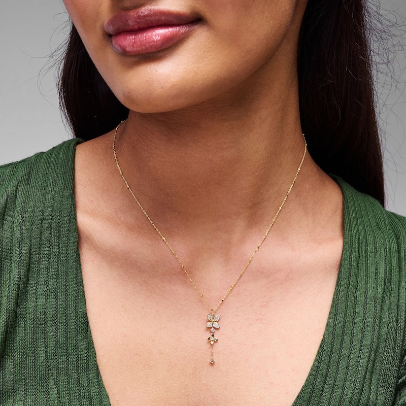 Main Image 2 of 1/4 CT.T.W. Diamond Flower Drop Necklace in 10K Gold 18"