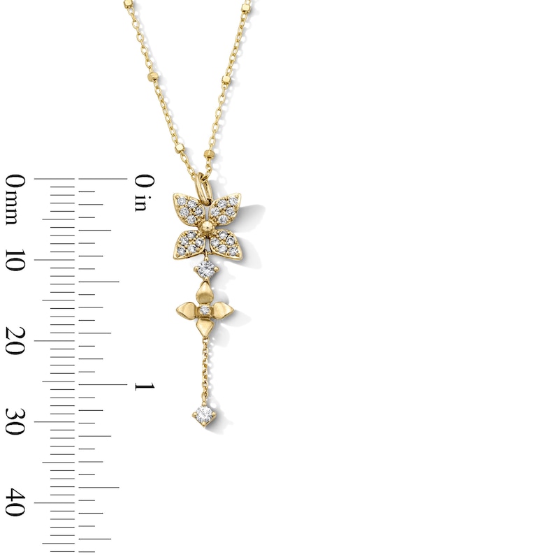 Main Image 3 of 1/4 CT.T.W. Diamond Flower Drop Necklace in 10K Gold 18"