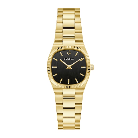 Bulova Super Seville Mini Gold-Tone IP Stainless Steel Watch with Black Dial (Model: 97L196)