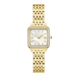 Ladies' Bulova Sutton 1/6 CT.T.W. Diamond Gold-Tone IP Stainless Steel Watch with Mother-of-Pearl Dial (Model: 98R330)