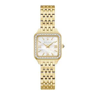 Ladies' Bulova Sutton 1/6 CT.T.W. Diamond Gold-Tone IP Stainless Steel Watch with Mother-of-Pearl Dial (Model: 98R330)