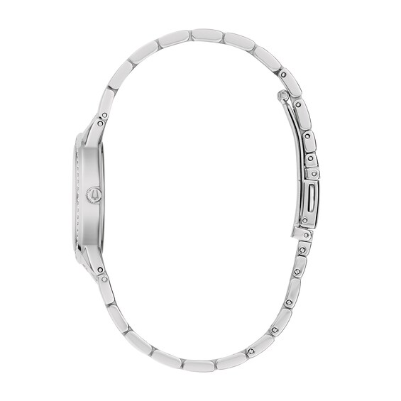 Ladies' Bulova Crystal Stainless Steel Watch with Mother-of-Pearl Dial and Necklace Set (Model: 96X167)