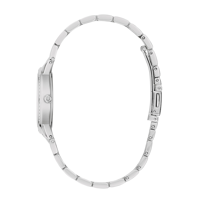 Main Image 3 of Ladies' Bulova Crystal Stainless Steel Watch with Mother-of-Pearl Dial and Necklace Set (Model: 96X167)