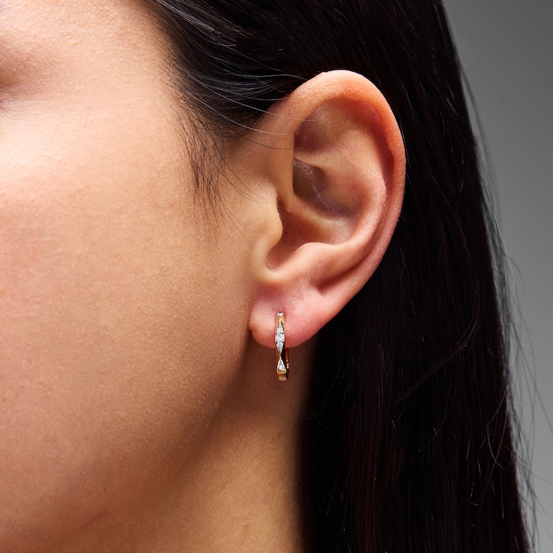 Main Image 2 of 1/8 CT. T.W. Lab-Grown Diamond Cluster Hoop Earrings in Sterling Silver with 18K Gold Plate (F/VS2)