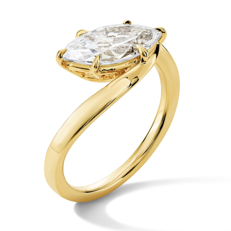 Main Image 4 of 1-1/2 CT. T.W. Marquise-Cut Certified Lab-Grown Diamond Tilted Solitaire Engagement Ring in 14K Gold (F/VS2)