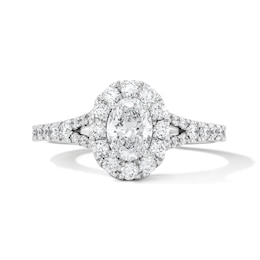 1 CT. T.W. Oval Certified Lab-Grown Diamond Frame Engagement Ring in 14K White Gold (F/VS2)