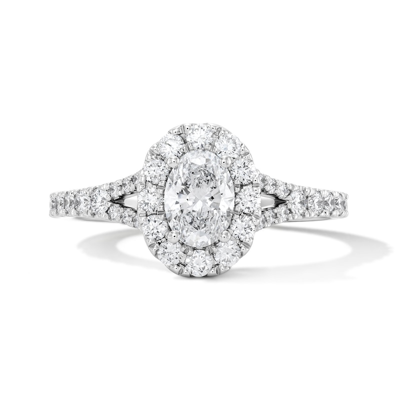 Main Image 1 of 1 CT. T.W. Oval Certified Lab-Grown Diamond Frame Engagement Ring in 14K White Gold (F/VS2)