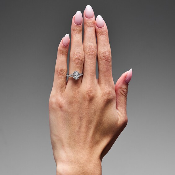 1 CT. T.w. Oval Certified Lab-Grown Diamond Frame Engagement Ring in 14K White Gold (F/Vs2)