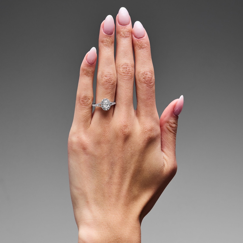 Main Image 2 of 1 CT. T.W. Oval Certified Lab-Grown Diamond Frame Engagement Ring in 14K White Gold (F/VS2)