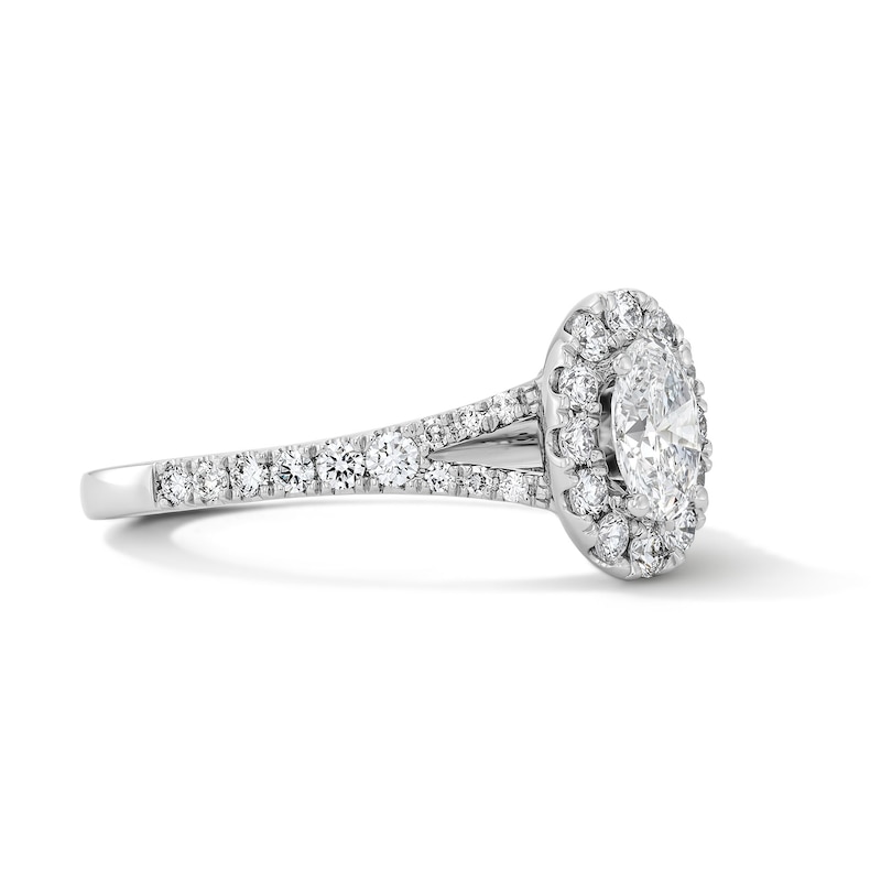 Main Image 4 of 1 CT. T.W. Oval Certified Lab-Grown Diamond Frame Engagement Ring in 14K White Gold (F/VS2)