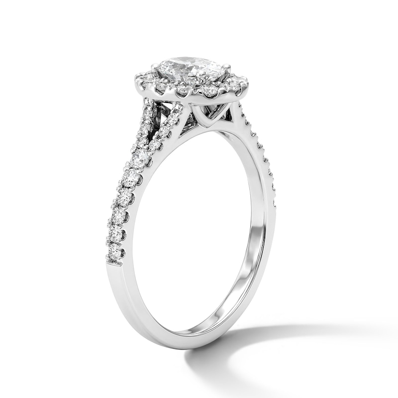 Main Image 5 of 1 CT. T.W. Oval Certified Lab-Grown Diamond Frame Engagement Ring in 14K White Gold (F/VS2)