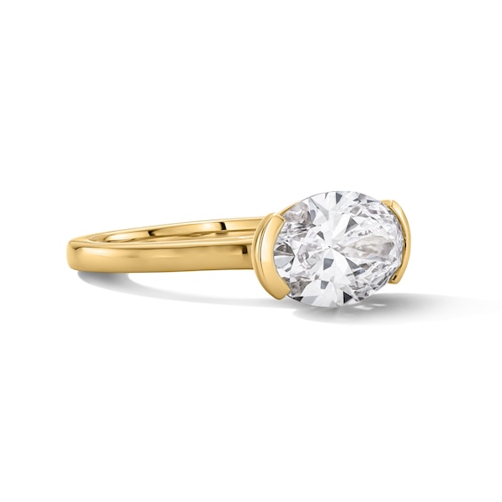 2 CT. T.w. Oval Certified Lab-Grown Diamond East-West Solitaire Engagement Ring in 14K Gold (F/Vs2)