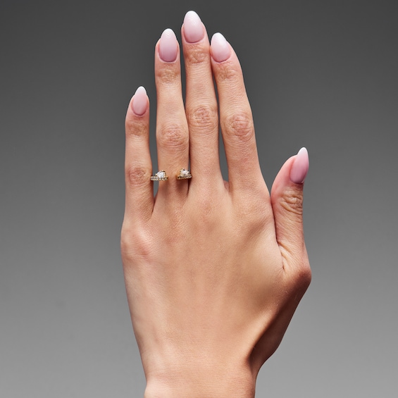 3/4 CT. T.w. Pear-Shaped Lab-Grown Diamond Enhancer with Pavé Accents in 14K Gold (F/Vs2)