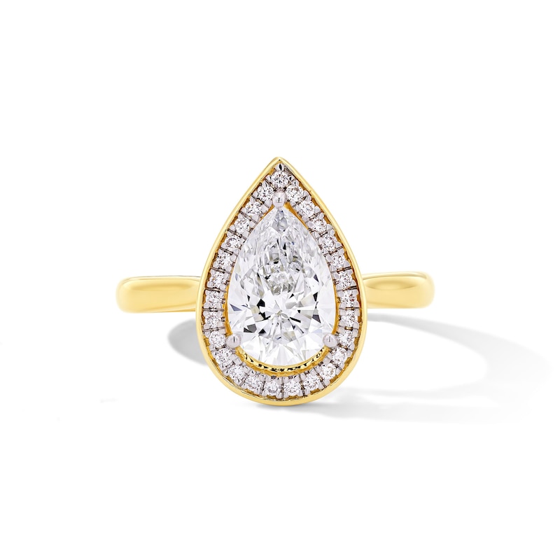 Main Image 1 of Modern Echo 1-3/4 CT. T.W. Pear-Shaped Certified Lab-Grown Diamond Frame Engagement Ring in 14K Gold (F/VS2)