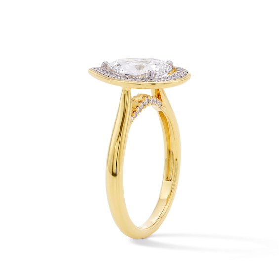 Modern Echo 1-3/4 CT. T.w. Pear-Shaped Certified Lab-Grown Diamond Frame Engagement Ring in 14K Gold (F/Vs2)