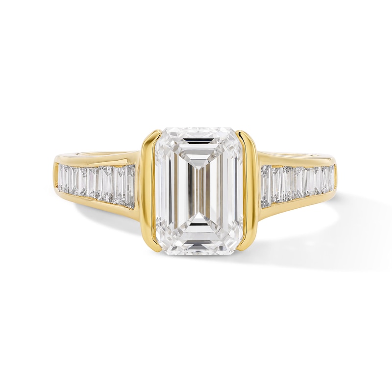 Main Image 1 of 2-1/2 CT. T.W. Emerald-Cut Certified Lab-Grown Diamond Engagement Ring in 14K Gold (F/VS2)