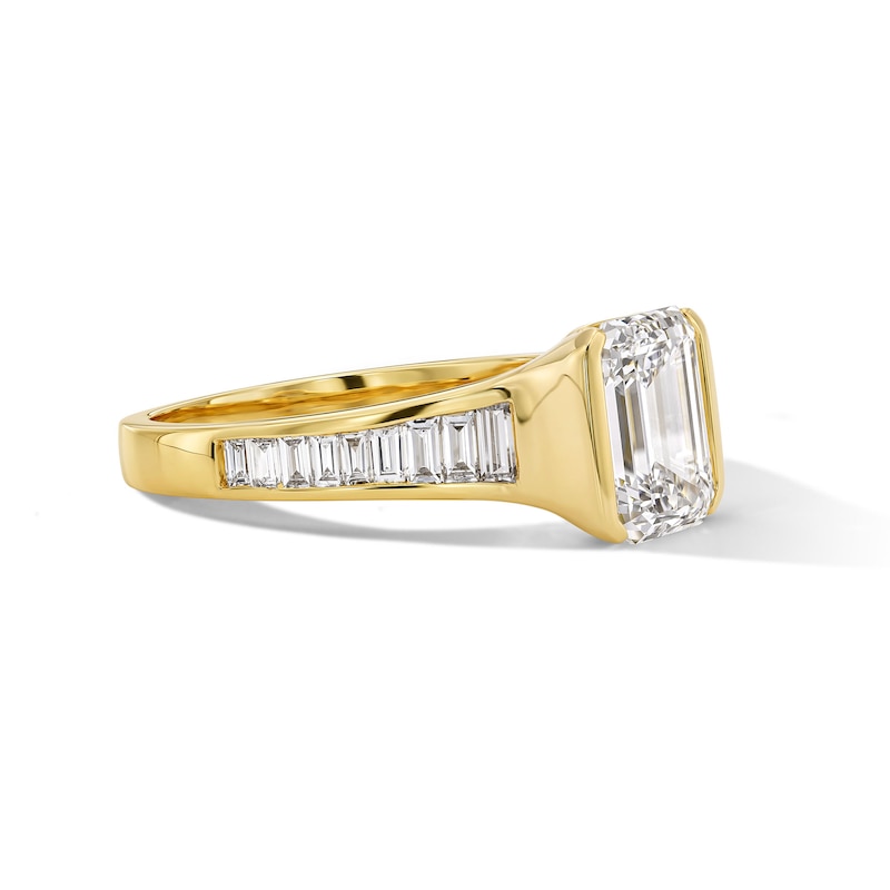 Main Image 4 of 2-1/2 CT. T.W. Emerald-Cut Certified Lab-Grown Diamond Engagement Ring in 14K Gold (F/VS2)