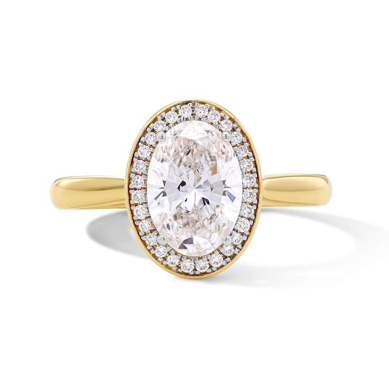 Main Image 1 of Modern Echo 1-3/4 CT. T.W. Oval Certified Lab-Grown Diamond Frame Engagement Ring in 14K Gold (F/VS2)