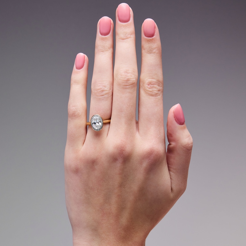 Main Image 2 of Modern Echo 1-3/4 CT. T.W. Oval Certified Lab-Grown Diamond Frame Engagement Ring in 14K Gold (F/VS2)