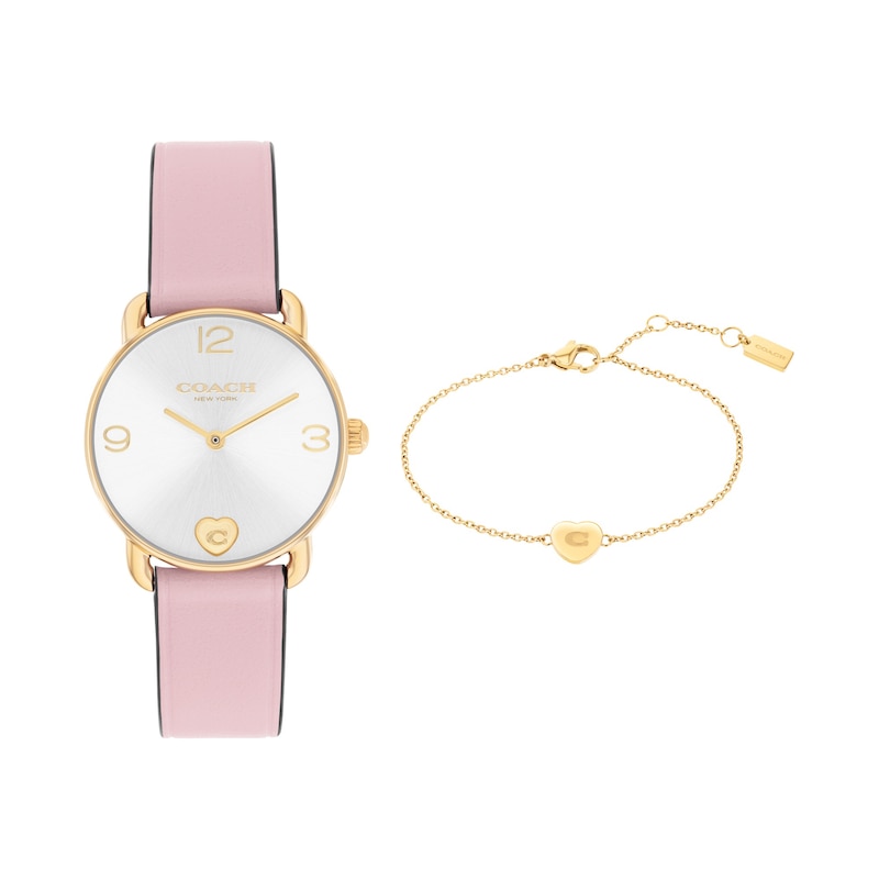 Main Image 1 of Ladies' Coach Elliot Gold-Tone IP Stainless Steel Watch Set with Pink Leather Strap (Model: 14000137)