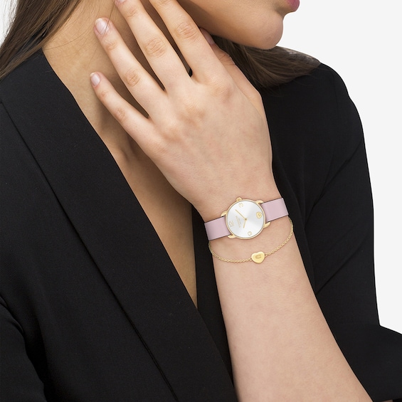 Ladies' Coach Elliot Gold-Tone IP Stainless Steel Watch Set with Pink Leather Strap (Model: 14000137)