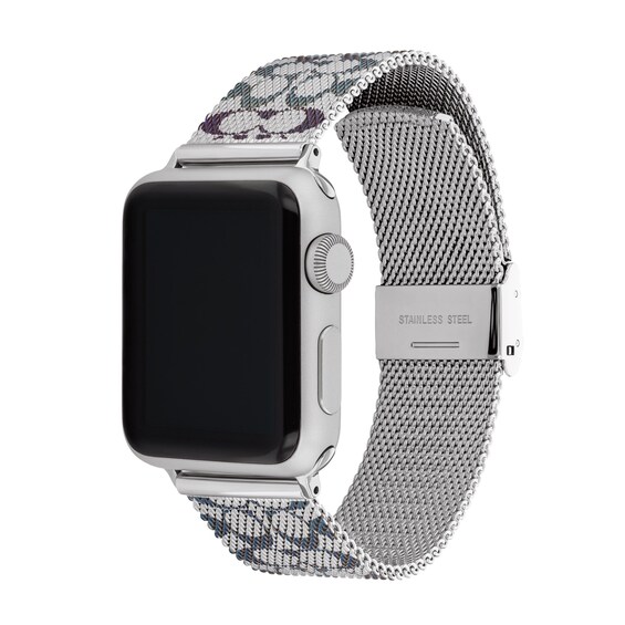 Ladies' Coach Apple Watch Straps Blue/Purple Logo Mesh Interchangeable Replacement Band (Model: 14700319)